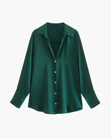 Satin-Style Damenbluse mit Knopfleiste – Elegant, Fließend & Zeitlos – Grün