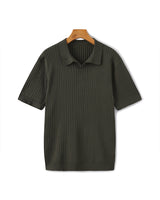 Christian | Herren Kurzarm Fein Rippenstrick Polo-Shirt – Grün