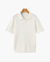 Christian | Herren Kurzarm Fein Rippenstrick Polo-Shirt – Creme