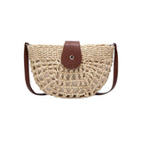Geflochtene Strohtasche – Veganer Lederhenkel, Sommertasche – Beige