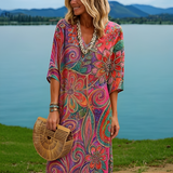 Amara - Intensivfarbenes Kleid mit Blumenmotiv – Rosa