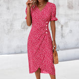 Gabriella - Stilvolles, unregelmäßiges Blumenkleid – Rot