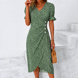 Gabriella - Stilvolles, unregelmäßiges Blumenkleid – Grün