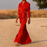 Connie - Maxikleid mit langen Ärmeln und Wickeldesign – Rot