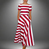 Darcie - Gestreiftes A-Linien-Maxikleid – Rot