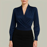Livia - Elegante Langarm-Wickelbluse – Blau