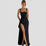 Kelly - Elegantes Maxikleid mit hohem Schlitz – Schwarz