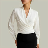 Livia - Elegante Langarm-Wickelbluse – Weiß