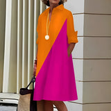 Alissa - Bequemes und lockeres Midikleid für Damen – Orange/Rosa