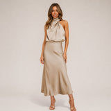 Lillie - Elegantes Kleid mit Neckholder-Ausschnitt – Beige