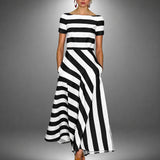 Darcie - Gestreiftes A-Linien-Maxikleid – Schwarz