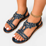Louis - Stilvolle Keilsandalen mit Blumenmuster – Blau