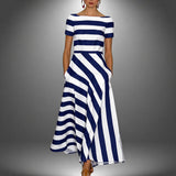 Darcie - Gestreiftes A-Linien-Maxikleid – Blau