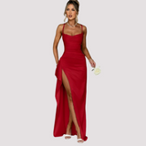 Hallie - Elegantes Rückenfreies Maxikleid – Rot