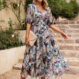 Doherty - Lockere Blumige Midikleid – Grau