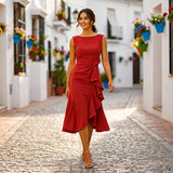 Jaiden - Elegantes Midikleid mit Details – Rot