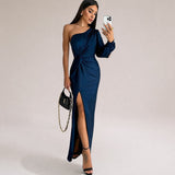 Marianne - Elegantes One-Shoulder-Kleid – Marineblau