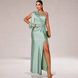 Marianne - Elegantes One-Shoulder-Kleid – Hellgrün