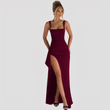 Kelly - Elegantes Maxikleid mit hohem Schlitz – Weinrot