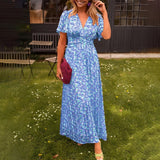 Ophelia - Stilvolles V-Ausschnitt-Kleid – Blau