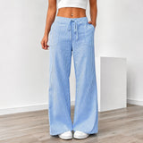 Amanda - Bequeme Gestreifte Hose mit Taschen – Blau