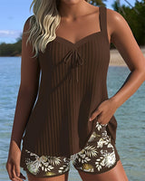 Amira - Stilvoller Gestreifter Tankini – Braun