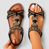 Eleanor - Stilvolle Flache Sandalen mit Strass – Schwarz / Braun