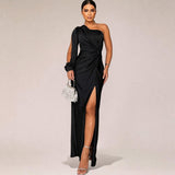 Marianne - Elegantes One-Shoulder-Kleid – Schwarz