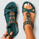 Eleanor - Stilvolle Flache Sandalen mit Strass – Grün