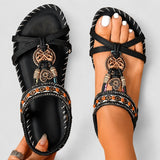 Eleanor - Stilvolle Flache Sandalen mit Strass – Schwarz
