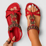 Eleanor - Stilvolle Flache Sandalen mit Strass – Rot