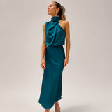 Lillie - Elegantes Kleid mit Neckholder-Ausschnitt – Blau