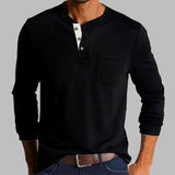 Dalton - Langarm-Henley-Shirt – Schwarz