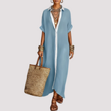 Talia - Lässiges Hemdblusenkleid mit Knopfleiste – Hellblau
