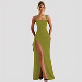 Kelly - Elegantes Maxikleid mit hohem Schlitz – Grün