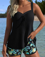 Amira - Stilvoller Gestreifter Tankini – Schwarz