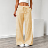 Amanda - Bequeme Gestreifte Hose mit Taschen – Gelb
