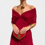Bernice - Elegantes Gerafftes Maxikleid – Rot