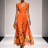 Tanisha - Florales Chiffon-Maxikleid – Orange