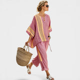Libbie - Bequemes gestreiftes Tunika- und Hosen-Set – Rosa