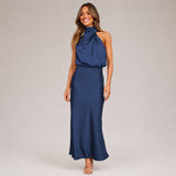 Lillie - Elegantes Kleid mit Neckholder-Ausschnitt – Dunkelblau