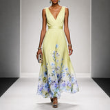 Tanisha - Florales Chiffon-Maxikleid – Gelb