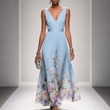 Tanisha - Florales Chiffon-Maxikleid – Hellblau