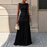 Alice - Elegantes Ärmelloses Schlankes Maxikleid – Schwarz