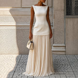 Alice - Elegantes Ärmelloses Schlankes Maxikleid – Beige