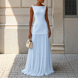 Alice - Elegantes Ärmelloses Schlankes Maxikleid – Blau