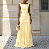 Alice - Elegantes Ärmelloses Schlankes Maxikleid – Gelb