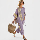 Libbie - Bequemes gestreiftes Tunika- und Hosen-Set – Lila