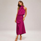 Lillie - Elegantes Kleid mit Neckholder-Ausschnitt – Rot