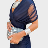 Bernice - Elegantes Gerafftes Maxikleid – Blau